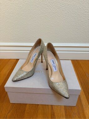Jimmy Choo Gold Glitter Pointed-Toe Pumps